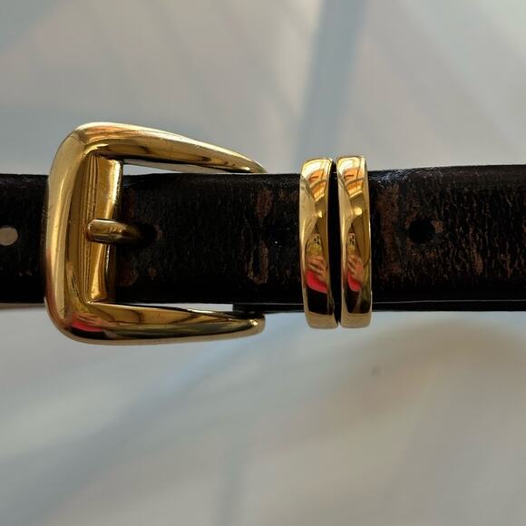 Etienne Aigner Black Leather Belt with Gold Buckle